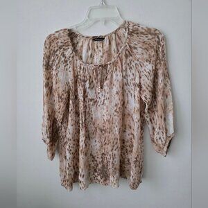 CLUB MONACO | 100% Silk Blouse Sheer Patterned Beige  Sz XS